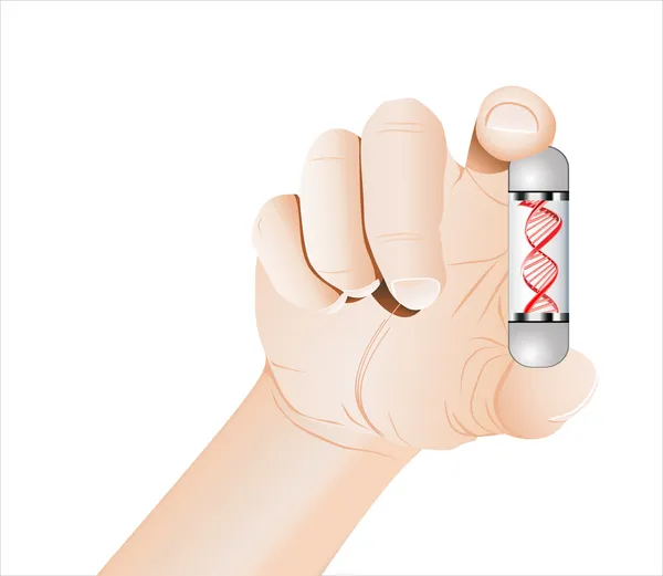 Manlig hand som håller ett öppet piller. — Stock vektor