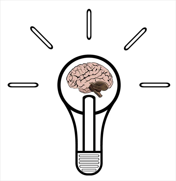 Glühbirne mit Gehirn-Vektor-Symbol, Ideenkonzept — Stockvektor