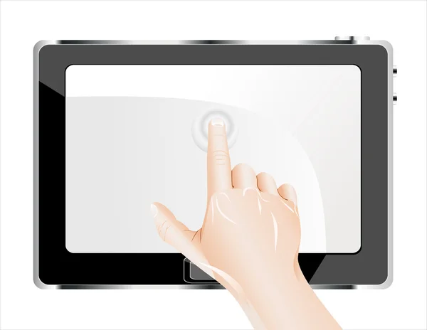 Main avec ordinateur tablette . — Image vectorielle