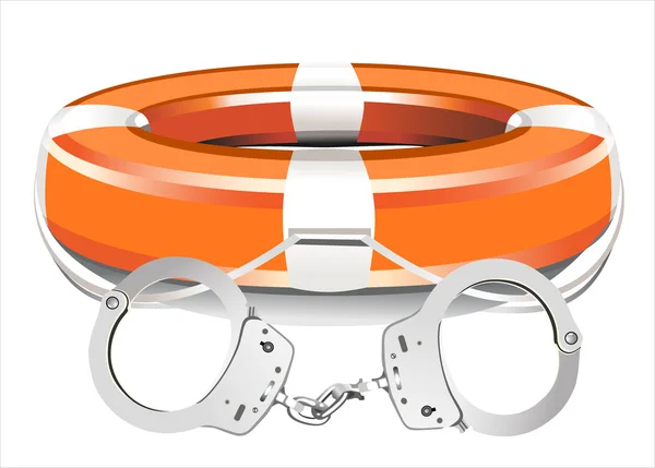 Lifebuoy and handcuffs — Stock Vector