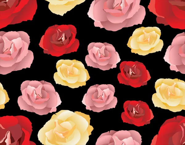 Padrão sem costura com rosas rosa, vermelha e amarela. Ilustração vetorial . —  Vetores de Stock