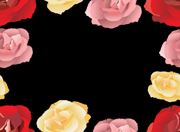 Patrón sin costuras con rosas rosadas, rojas y amarillas. Ilustración vectorial . — Archivo Imágenes Vectoriales