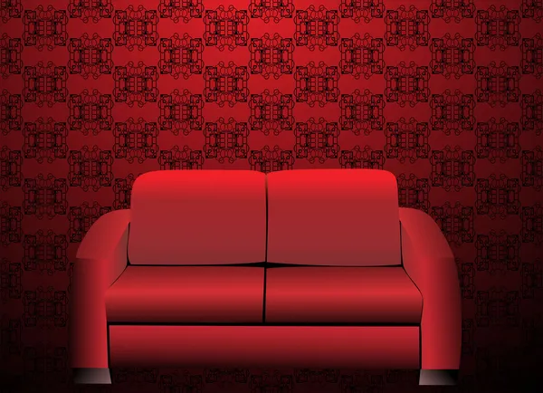 Sofá rojo en el interior de estilo antiguo — Vector de stock