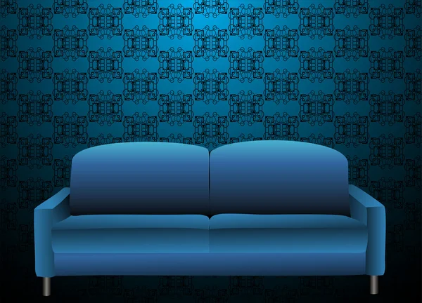 Sofá azul en el interior de estilo antiguo — Vector de stock