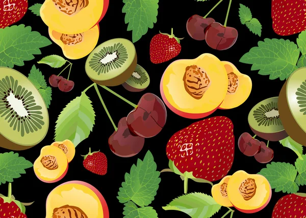 Sömlös bakgrund med olika frukter — Stock vektor