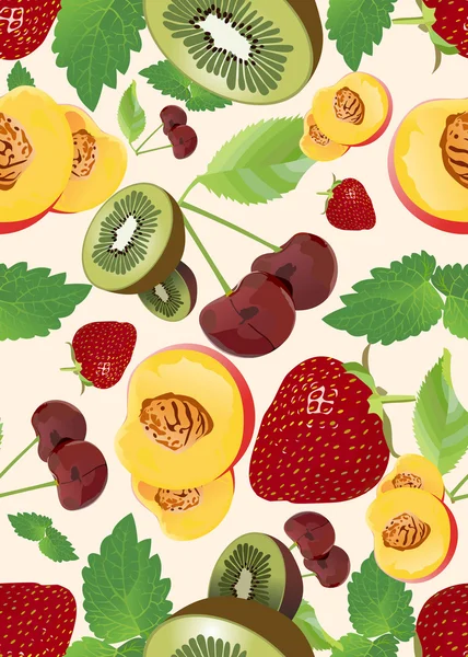 Fond sans couture avec divers fruits — Image vectorielle