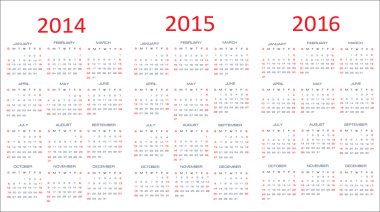 Takvim yıl 2014-2016 klasik Şablonlar