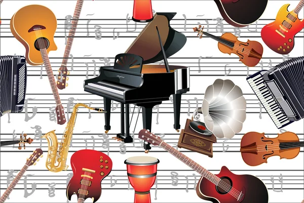 Different music instruments background — Stock Vector