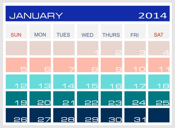 Calendario Enero 2014 — Vector de stock
