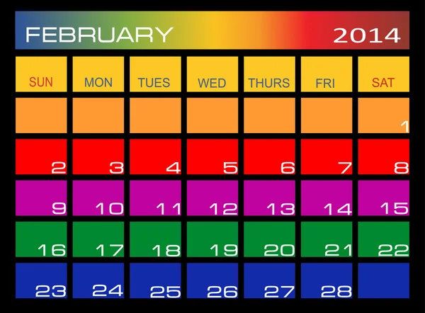 Renkli takvim Şubat 2014 — Stok Vektör