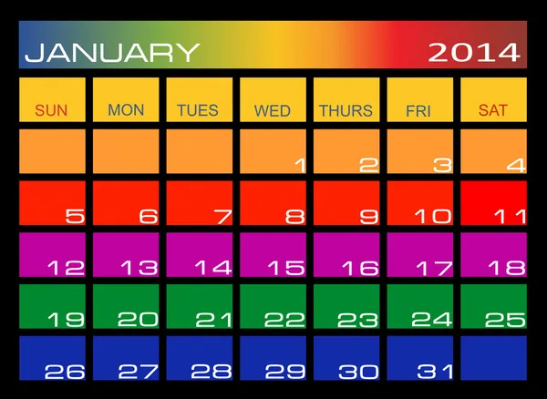 Calendario colorido enero 2014 — Archivo Imágenes Vectoriales