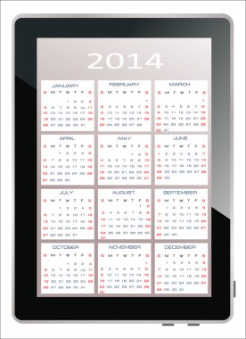 tablet bilgisayar ekranını 2014 takvimi