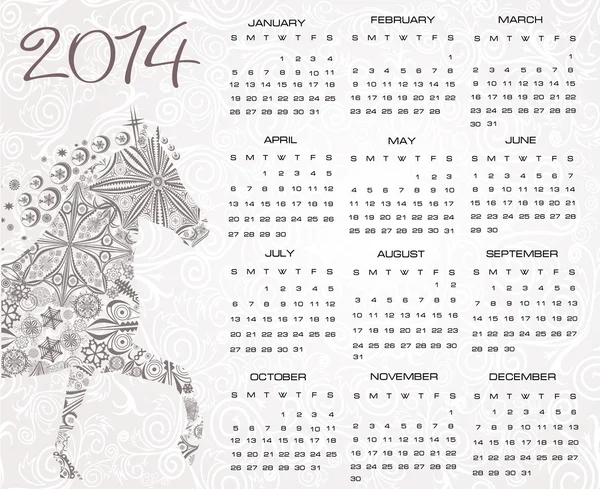 Calendario para el año 2014. Caballo de origami. Feliz año nuevo 2014! Año del caballo . — Archivo Imágenes Vectoriales