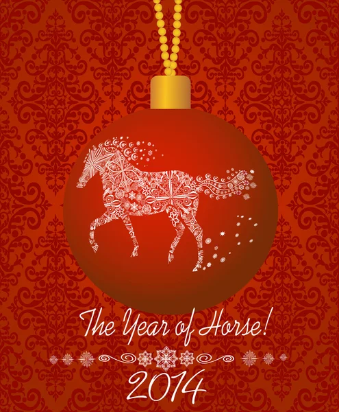 New Year's ball with a horse. Happy new year 2014! Year of horse. — Stock Vector