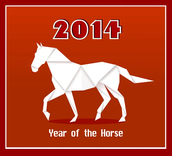 Año nuevo origami papel caballo 2014 tarjeta de celebración — Vector de stock