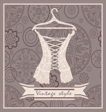 Vintage corset. Postcard. clipart