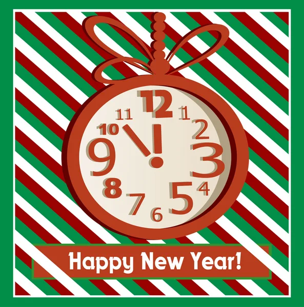 New year card. Christmas ball with clock — Stock vektor