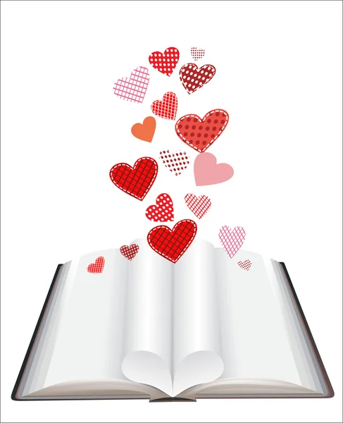 Llustration with opened book and hearts. — Stock Vector