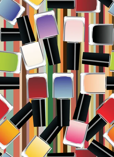 Esmalte de uñas coloreado botellas patrón sin costuras — Vector de stock