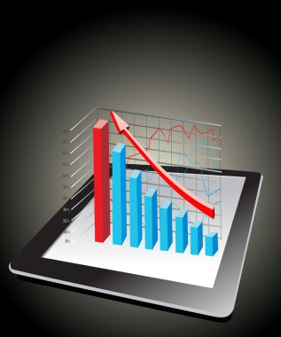bazı 3d grafikler içeren bir elektronik tablo üzerinde gösterilen bilgisayar tablet