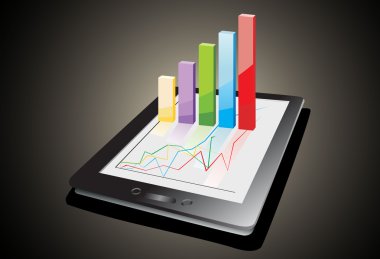 bazı 3d grafikler içeren bir elektronik tablo üzerinde gösterilen bilgisayar tablet