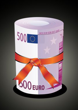 500 euro money in a red ribbon with a gift bow. clipart