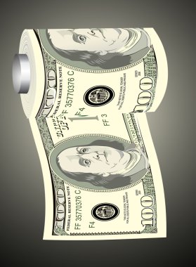 tuvalet kağıdı rulo yüz dolar faturaları dikkatsiz para harcama simgeleyen bir dağıtıcı üzerinde