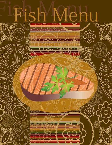 Balık menüsü. kartı tasarım şablonu. — Stok Vektör