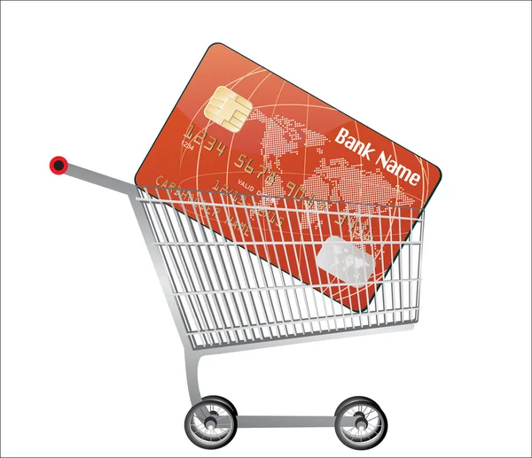 Tarjeta de crédito con carrito de compras — Vector de stock