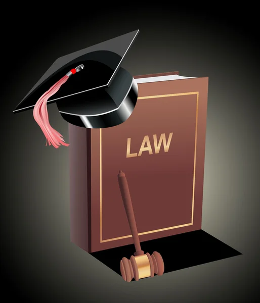 Education Judge lawsuit hammer on law book illustration design — Stockvector