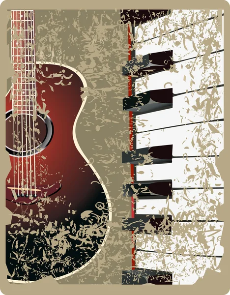 Fundo grunge com guitarra e piano — Vetor de Stock