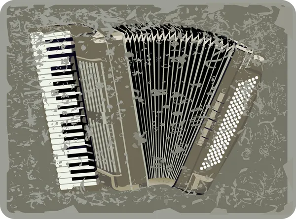 Music background with old accordion in grunge style. — ストックベクタ