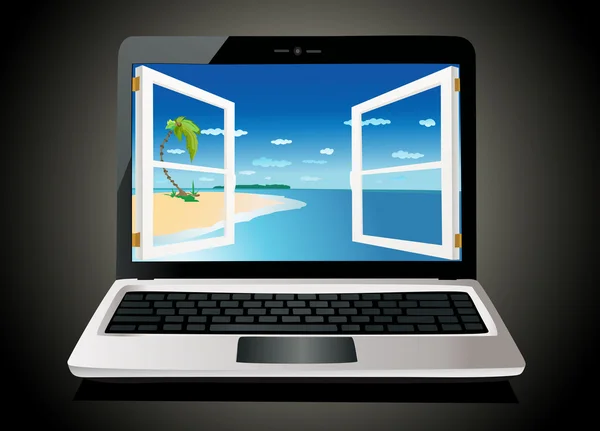 Laptop e um conceito de janela . —  Vetores de Stock