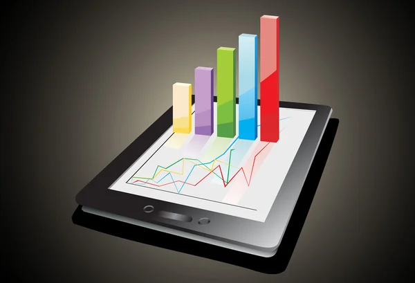 Computertablett, das eine Tabelle mit einigen 3D-Diagrammen darüber zeigt — Stockvektor