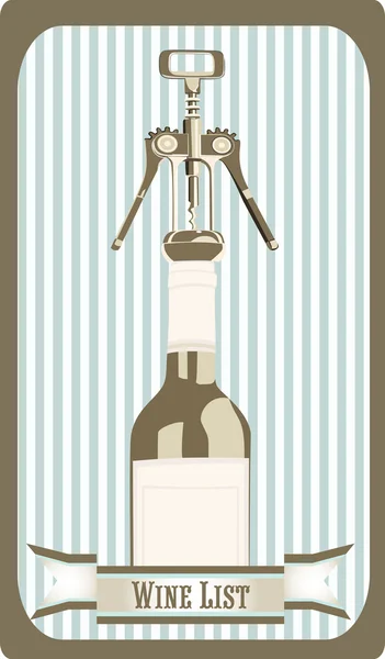 Vintage wine list with a bottle with the corkscrew — Stock Vector