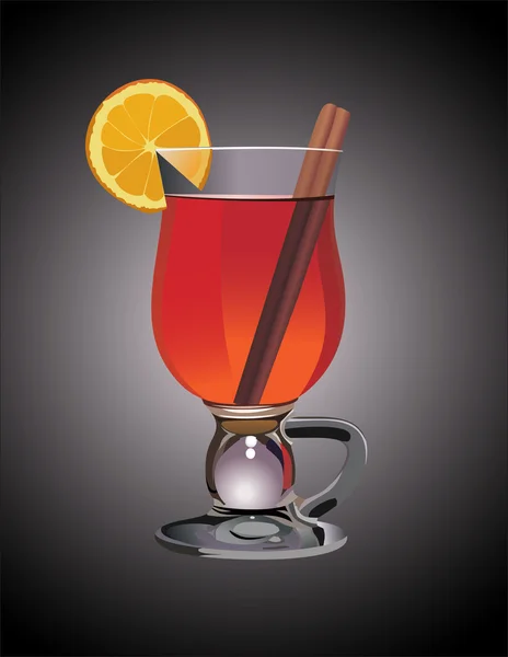 Vin chaud chaud chaud avec tranche d'orange et bâtonnets de cannelle . — Image vectorielle