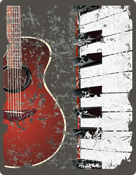 Grunge bakgrund med gitarr och piano — Stock vektor