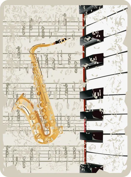 Saxophonklavier auf altem Papierblech Hintergrund — Stockvektor