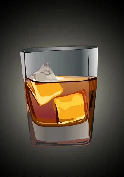 Whiskey in glass with ice — Stock Vector