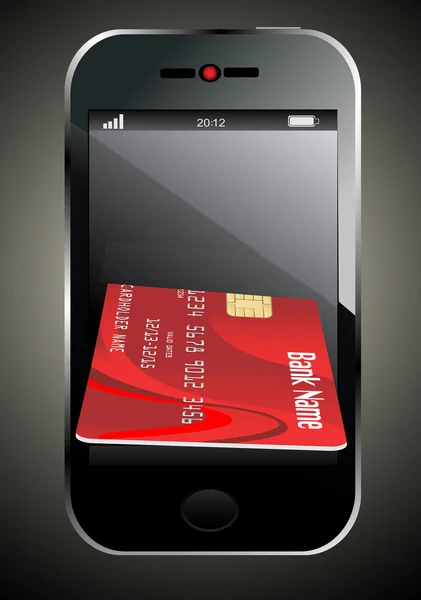 Rote Kreditkarte und modernes Handy — Stockvektor