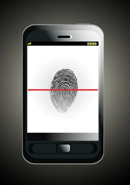 Mobile phone scanning a finger print — Stock Vector