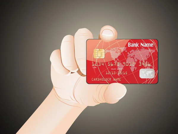 एक पुरुष हाथ में चिप के साथ क्रेडिट कार्ड — स्टॉक वेक्टर