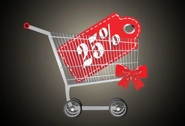 Carrito de compras y rojo veinticinco porcentaje de descuento — Vector de stock