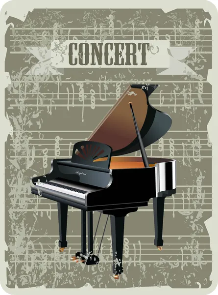 Vintage background of grand piano and music stave — Stock Vector