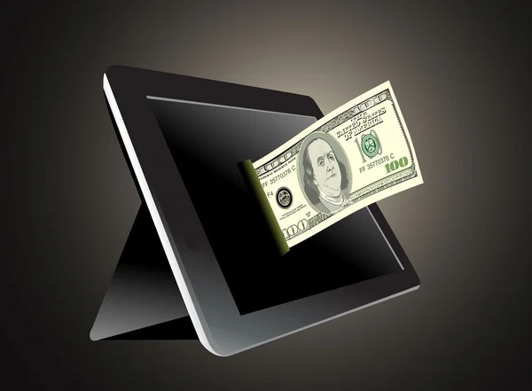 Tablet PC negro con dólar — Vector de stock