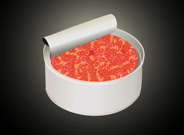 Caviar rojo en lata de metal — Vector de stock