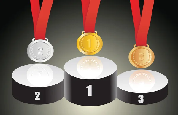 Trofei di medaglie d'oro argento e bronzo — Vettoriale Stock