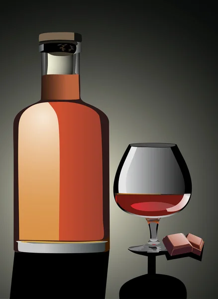 Copo de rum e garrafa — Vetor de Stock