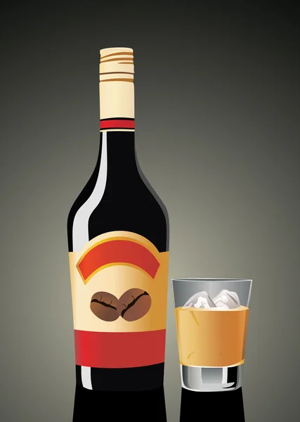 Botella de licor y vidrio — Vector de stock