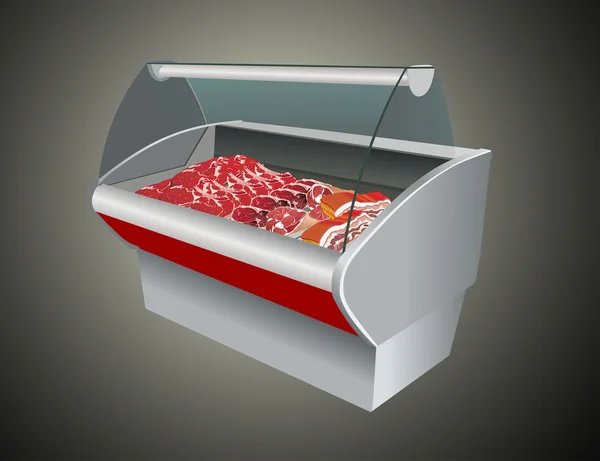 Viande fraîche au réfrigérateur dans un magasin — Image vectorielle